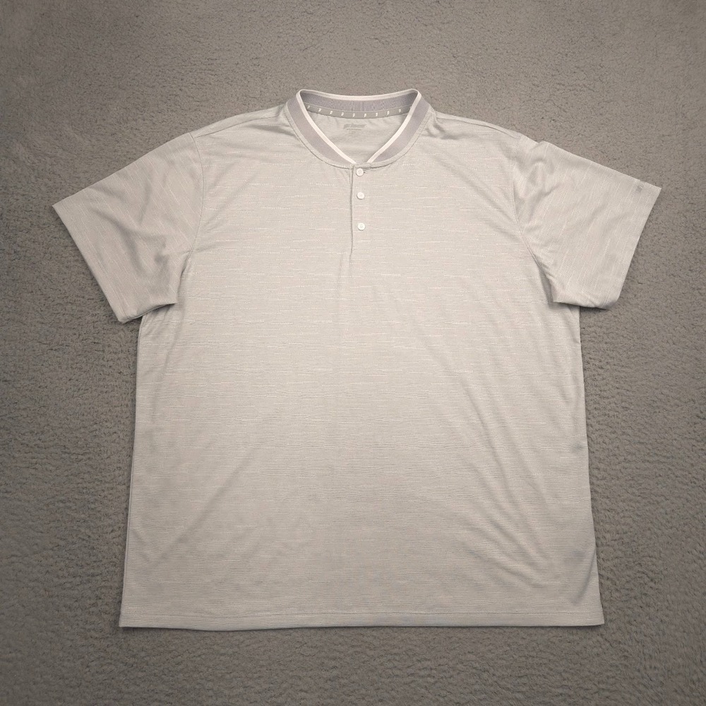 Prince Stretch Golf Polo Men 2XL Light Gray Textured Knit Henley‎ Collar Shirt
